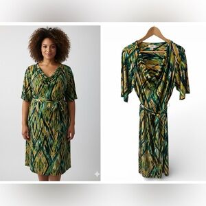 Vibrant Green and Yellow Patterned Dress